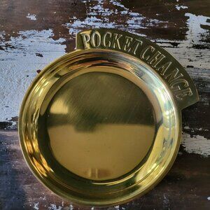 Vintage Brass Pocket Change Plate Round, Brass Change Dish